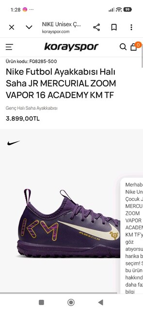 Nike Futbol Ayakkabısı Halı Saha JR MERCURIAL ZOOM VAPOR 16 ACADEMY KM
