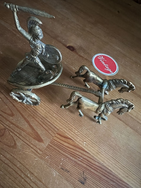 Vintage Yunan 70'ler Antik Savaş Arabası ve Gladyatör Figürü - 6