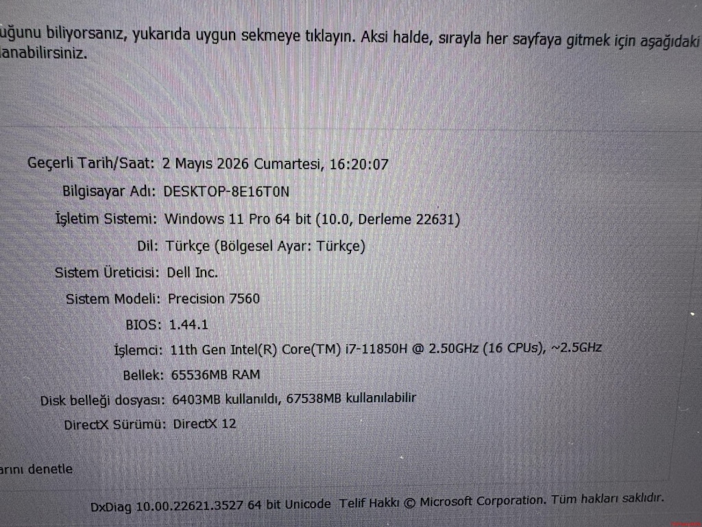 DELL İ7 11. NESİL 64 GB RAM 512 NVME QUADRO A3000 - 7