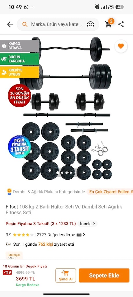 Bench ve 108 kilo ağırlık seti iki de ayrı dambıl - 4