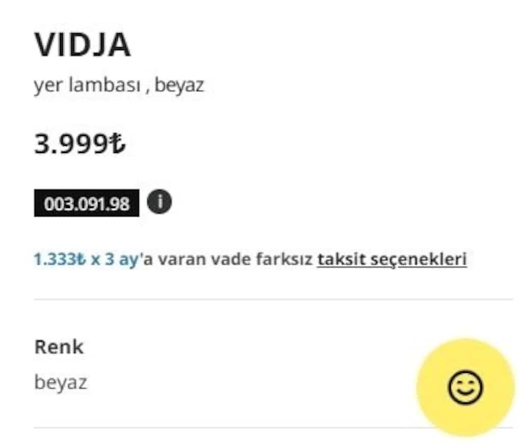 IKEA yer lambası VIDJA 003.091.98 - 7