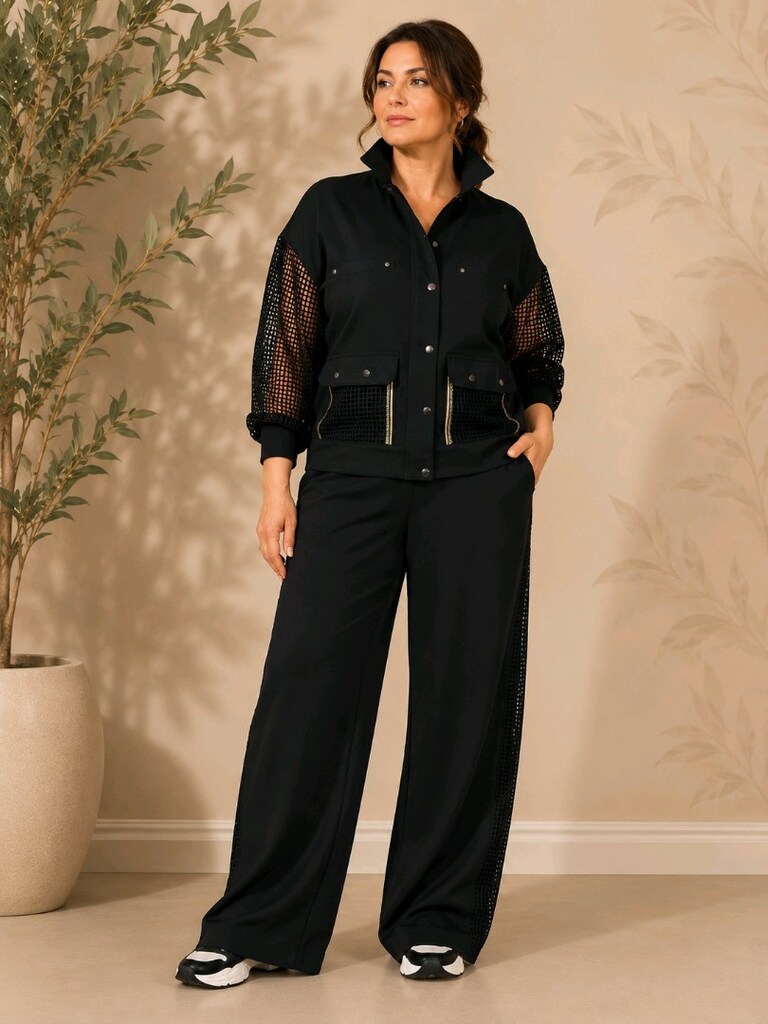 XL-XXL Siyah Fileli Ceket + Pantolon Kadın Kombin - 2