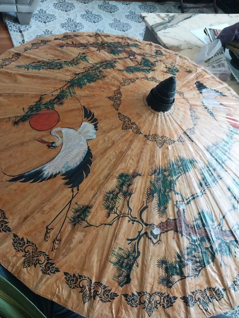 Vintage uzak doğu / Çin motifli el boyama şemsiye - 10