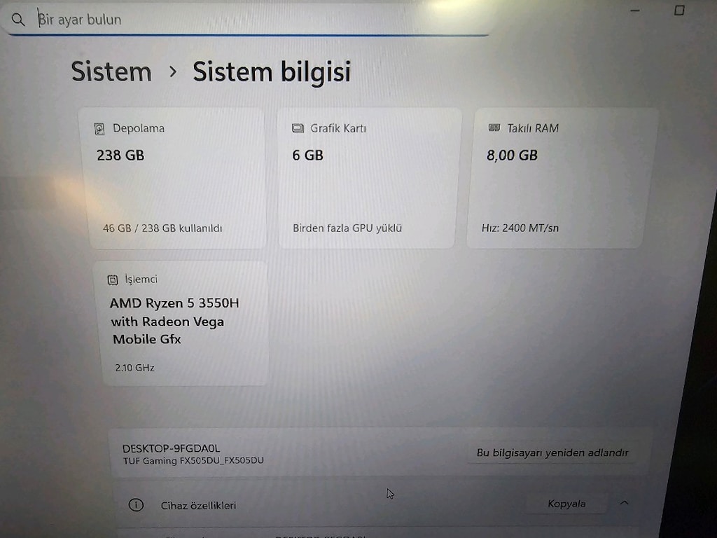 ASUS TUF GAMİNG LAPTOP 6GB EKRAN KARTLI - 9