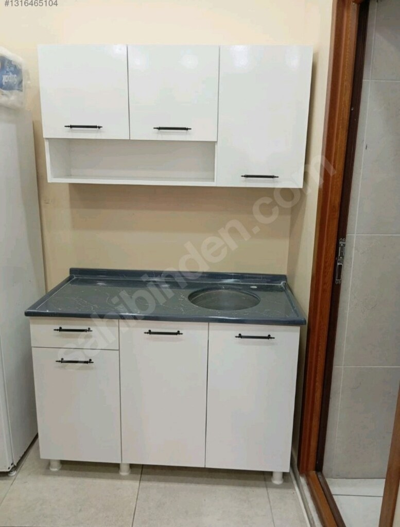 120 cm hazır mutfak ve paslanmaz çelik evyeli mermerit tezgah - 5