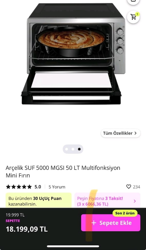 Arçelik sıfır mini fırın ihtiyaç fazlası 16bintl temiz sağlam kutulu - 3