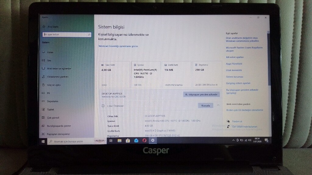 Intel pentium 3710 işlemcili 4 GB ram 320 hhd Casper laptop Notebok - 3