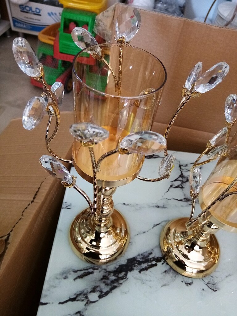 Gold 3 lü şamdan dekoratif taşlarla süslü - 3