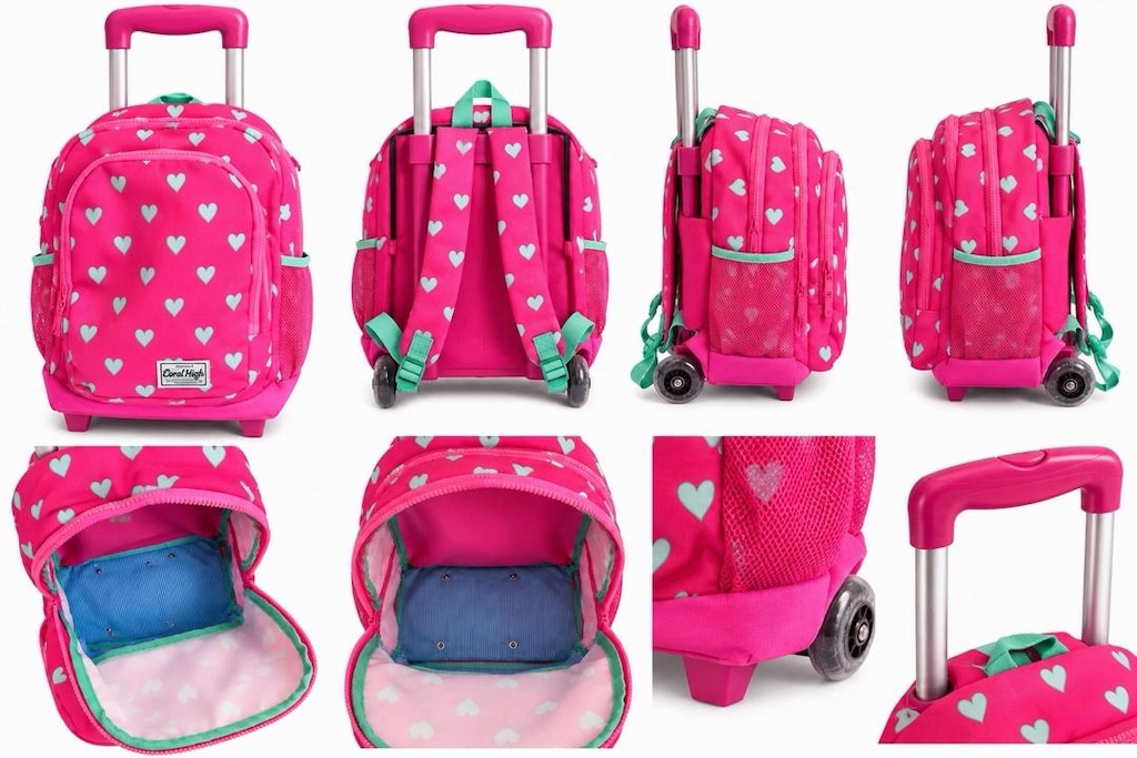 Coral High 23133 Çekçekli okul Çantası-Pembe Turkuaz Kalpli - 2