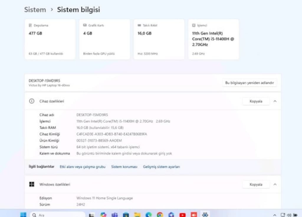 HP VICTUS 3050 EKRAN KARTI 144 HZ