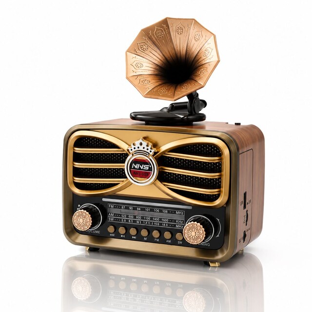 Retro Gramofon Bluetooth Hoparlör Radyo USB TF Kart Destekli