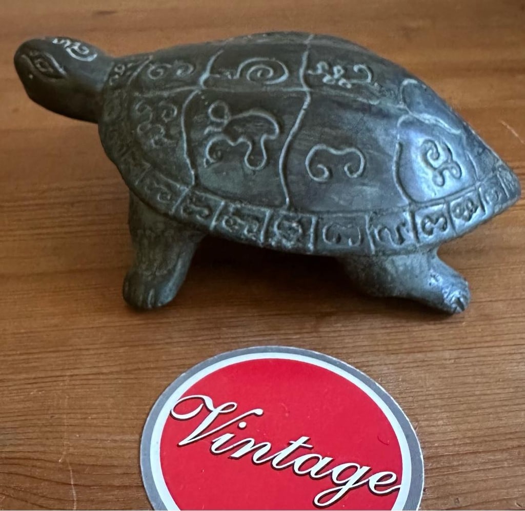 NADİR! 862gr.Vintage Bronz spiritüel Kaplumbağa - 3