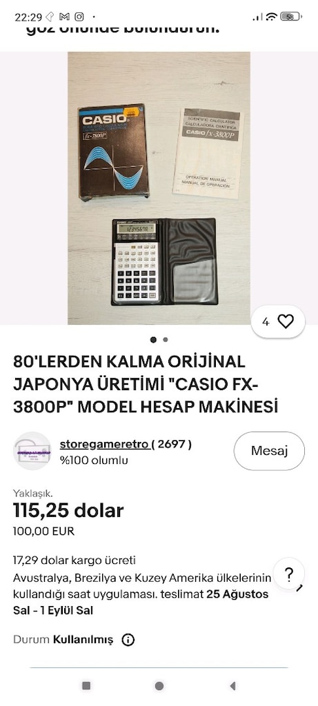 ORİJİNAL JAPONYA ÜRETİMİ "CASIO FX-3800P" MODEL HESAP MAKİNASI - 8