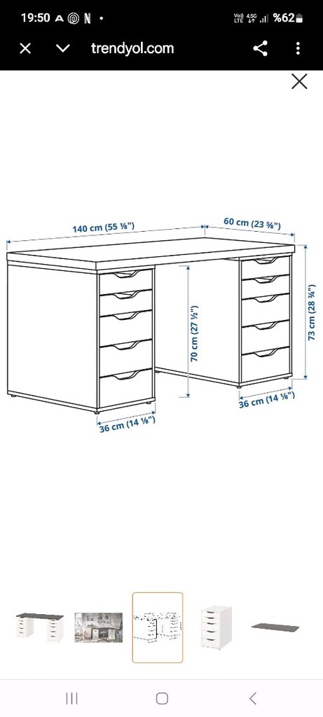 Çalışma masası İKEA Uzunluk: 140 cm Genişlik: 60 cm Yükseklik: 73 cm - 4