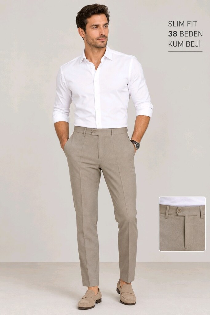 Erkek Slim Fit Kumaş Pantolon- Açıklama Altta