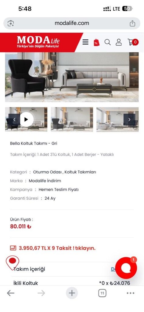 Modalif bella oturma takım satılık tüm kredi kart farksız 6 taksit - 8