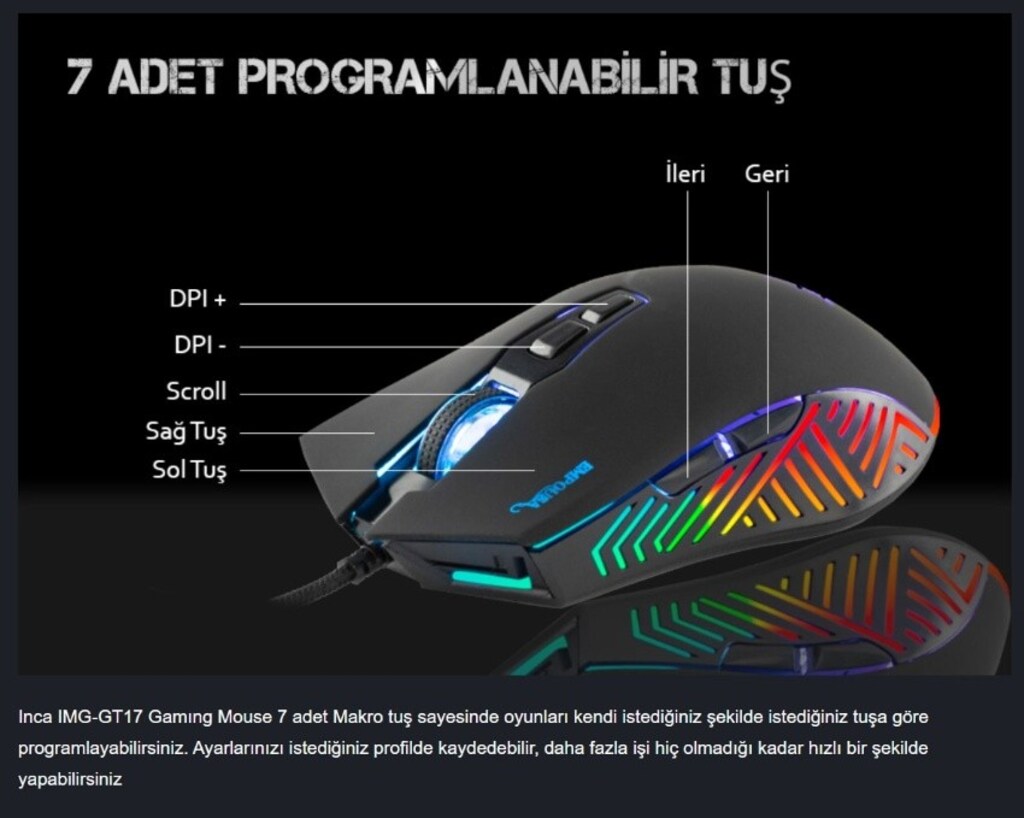 Inca EMPOUSA RGB 6400 DPI Oyuncu Mouse Gaming - 5