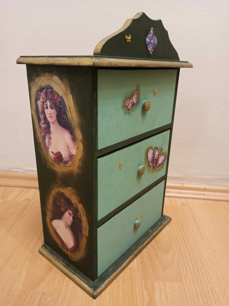 Vintage Üç Çekmeceli Ahşap Kutu - 13