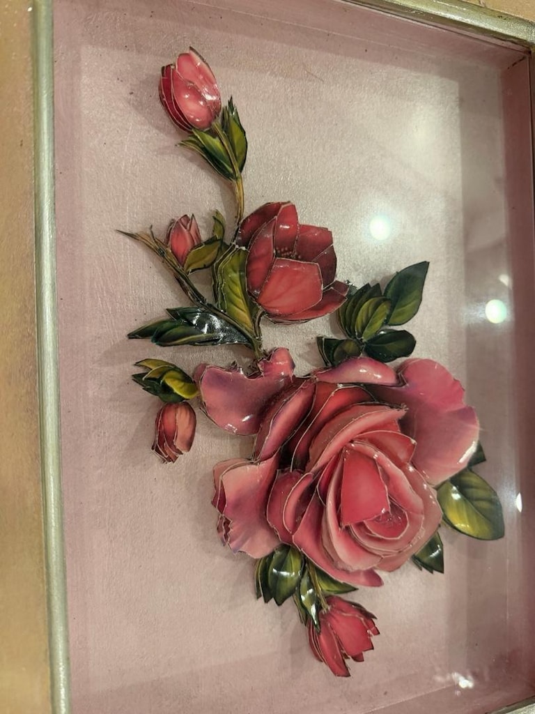 Vintage El Boyaması Görünümlü 3D Gül Desenli Dekoratif Ahşap Tepsi - 2
