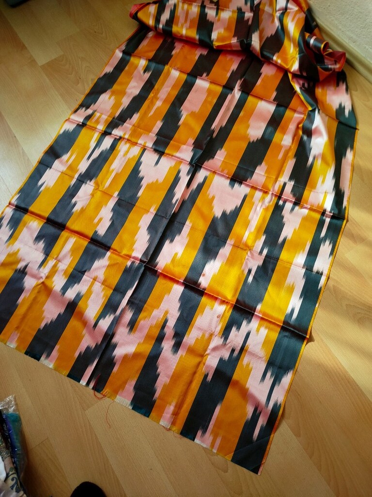 Vintage sıfır çeyizlikten Özbek milli adras kumaşı 2 metre eni 91 cm. - 3