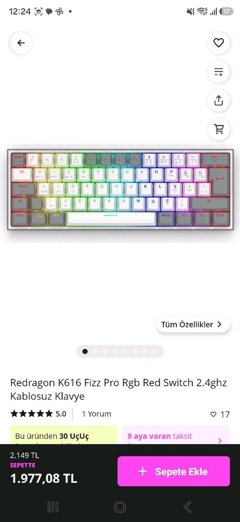 Redragon K616 Fizz Pro Rgb Red Switch 2.4ghz Kablosuz Klavye - 6
