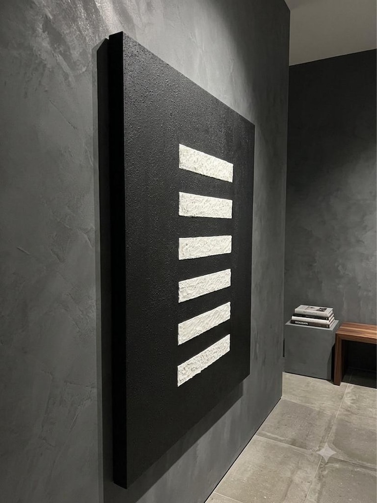TABLO EL İŞÇİLİĞİ DOKULU KABARTMALI 70x100 MODERN SOYUT SİYAH BEYAZ - 5