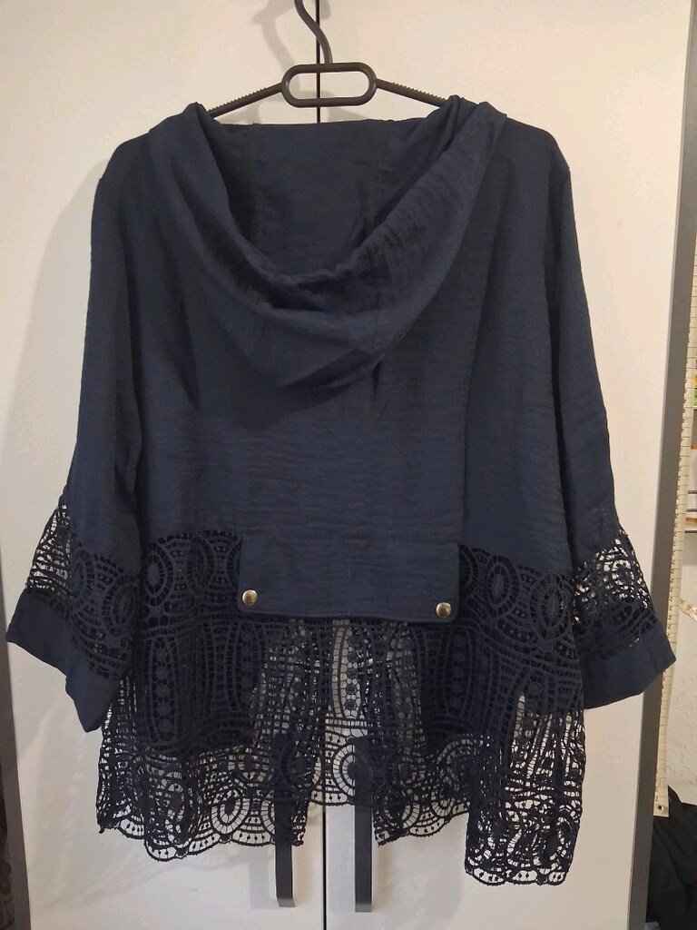 XL-2XL Lacivert Kapüşonlu Desenli Bohem Kadın Tunik - 6