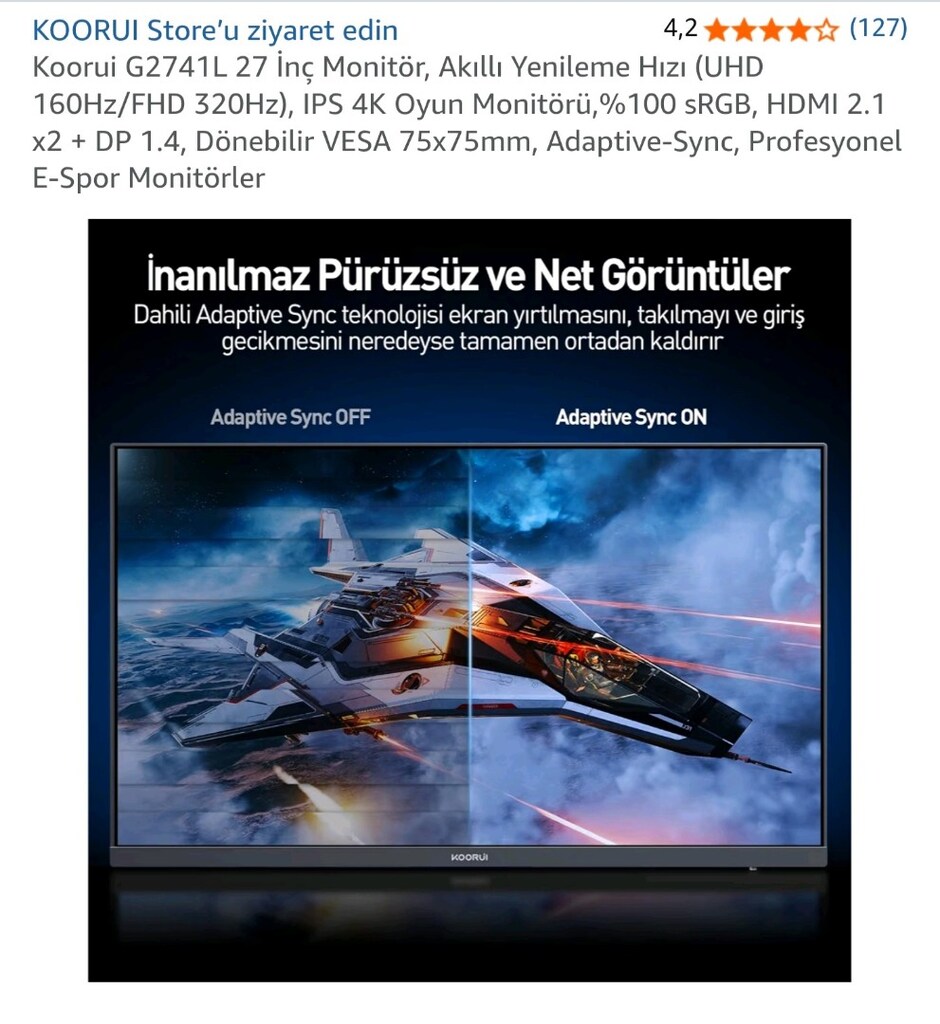 KOORUI G2741L 27 İnç 4K 160Hz Sıfır Oyuncu Monitörü - 4