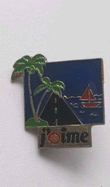 1980 yılından kalma Vintage J'aime Shell Yağ Yaka Rozeti.