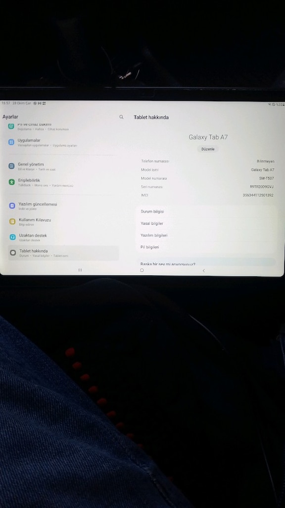 "Cihaz Samsung Galaxy Tab A7 10.4 inç modelidir. Sim kart takılan (LTE - 6