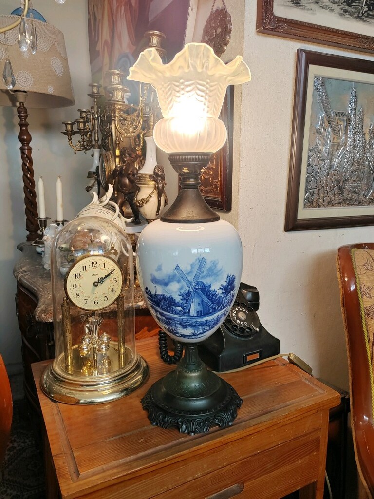 Antika Hollanda Abajur Bronz Kaideli 52 cm - 3