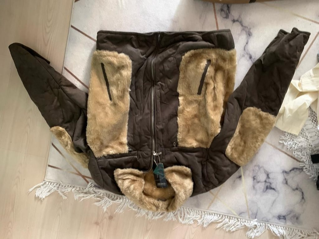 Sıfır içi yünlü yeşil bej ceket m-l beden - 2
