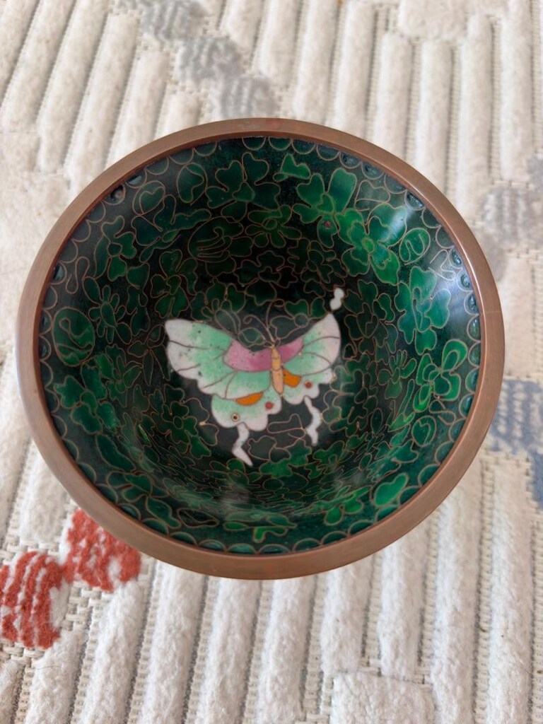 pirinç üzerine sedef işlemeli vintage Çin tarzı fincan takımı - 3