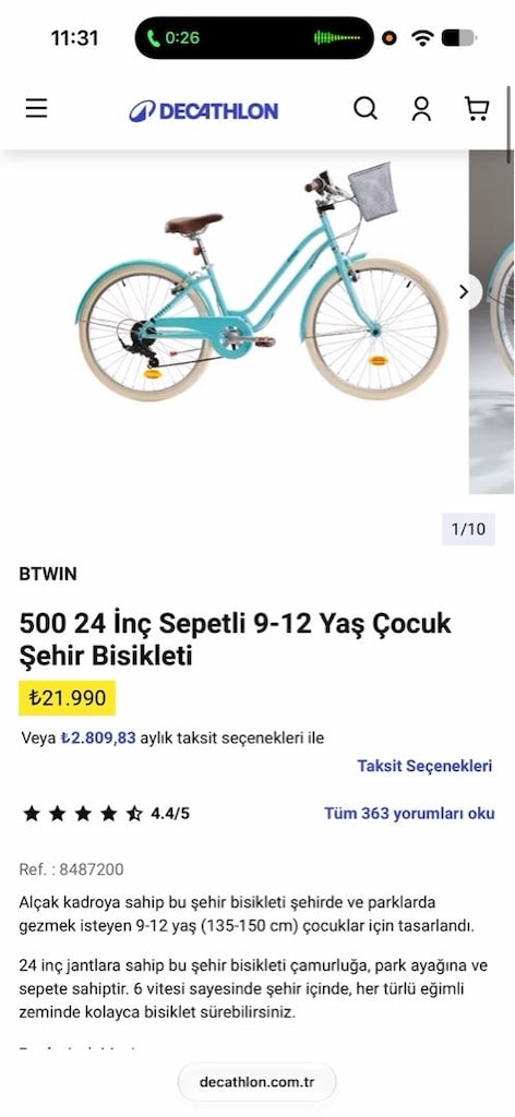 Decathlon Btwin 500 24 jant sepetli çocuk şehir bisikleti - 17