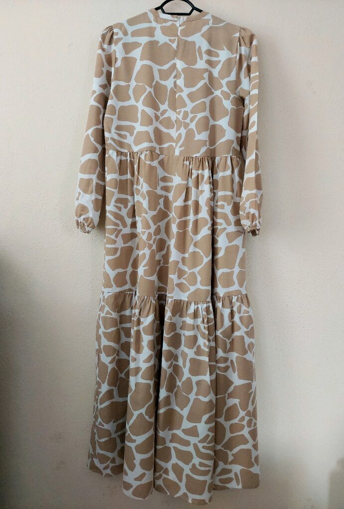 Zürafa desenli katlı pileli Maxi elbise - 3