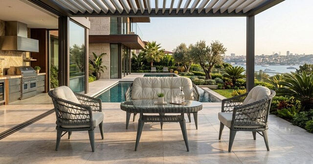 Sıfır , Hasır Bahçe balkon mobilyası / Sehpalı Bahçe mobilyası Seti