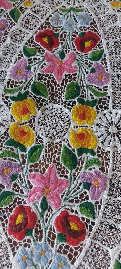 AVRUPA NAKIS BOBIN DANTELI VİNTAGE ÖRTÜ 82/47CM SİFİR SANDİKTAN - 4