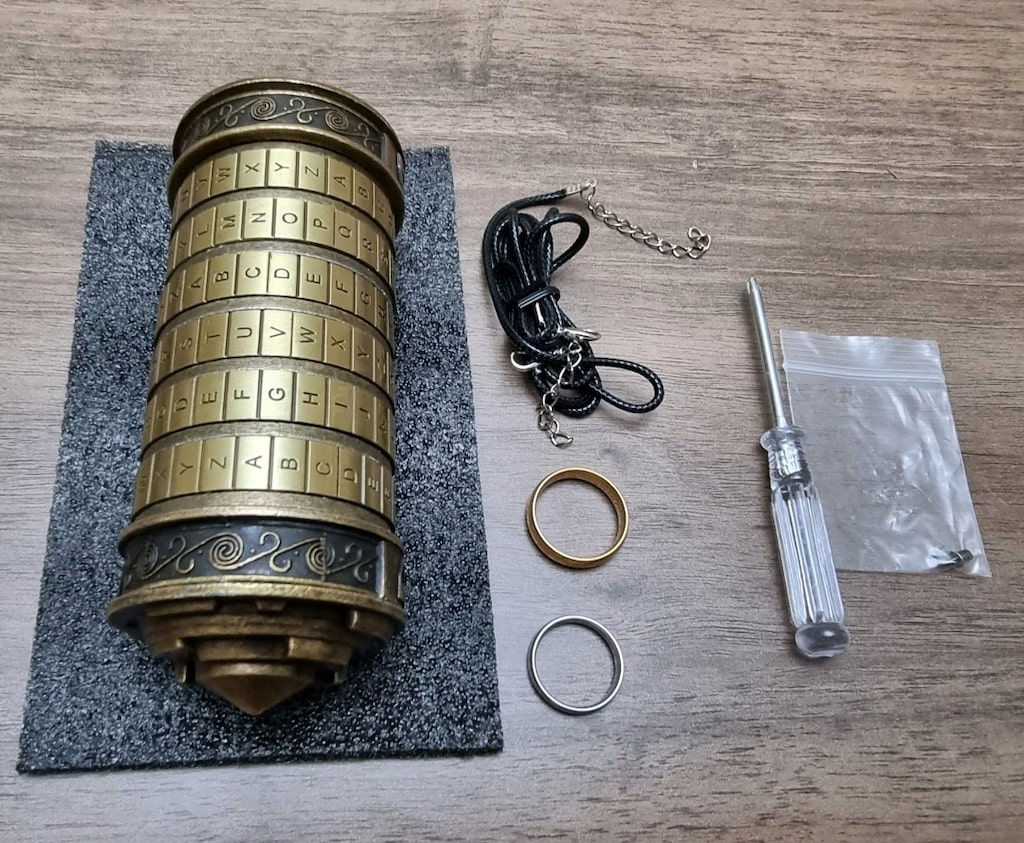 Da Vinci Code Metal Cryptex - Şifreli Hediye Kutusu ve 2 Adet Yüzük - 6