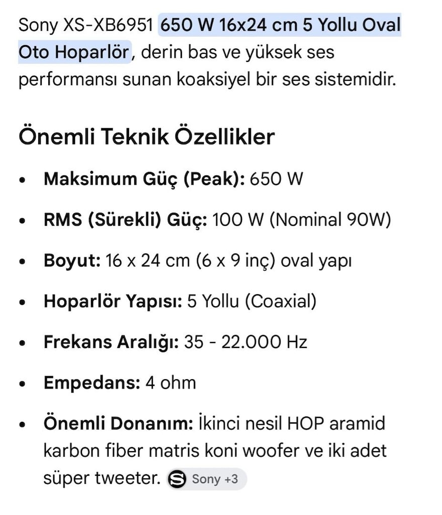 SONY XPLOD 650 WATT 5 YOL KALİTELİ HOPARLÖR - 8