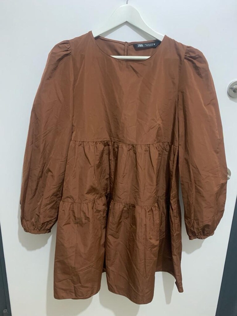 Zara Volanlı L-XL Balon Kol Mini Elbise - 10