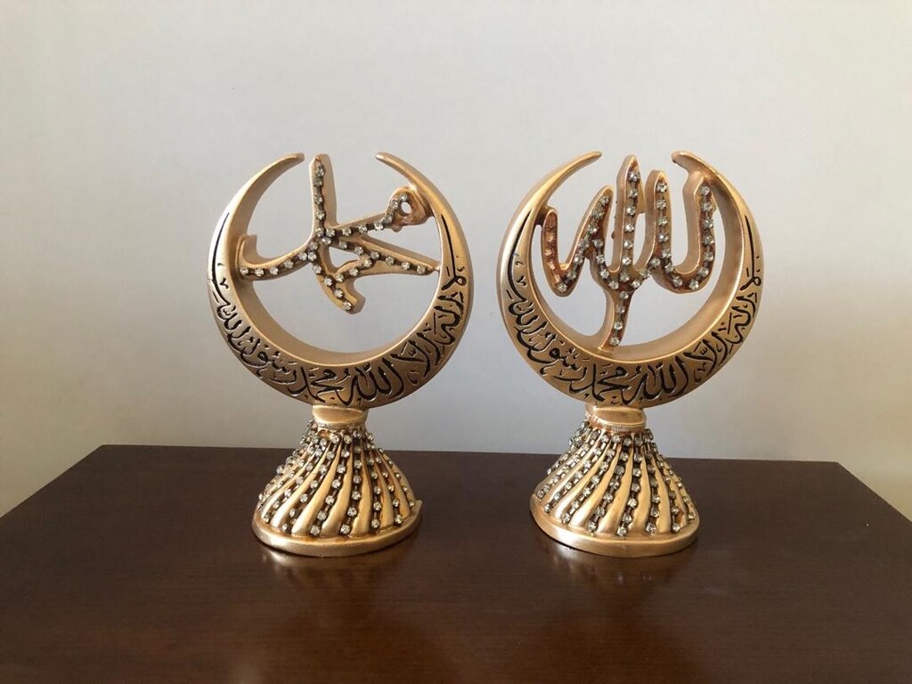 Allah Muhammet yazılı 2 gümüş ,2 altın rengi ev dekorasyonu - 7