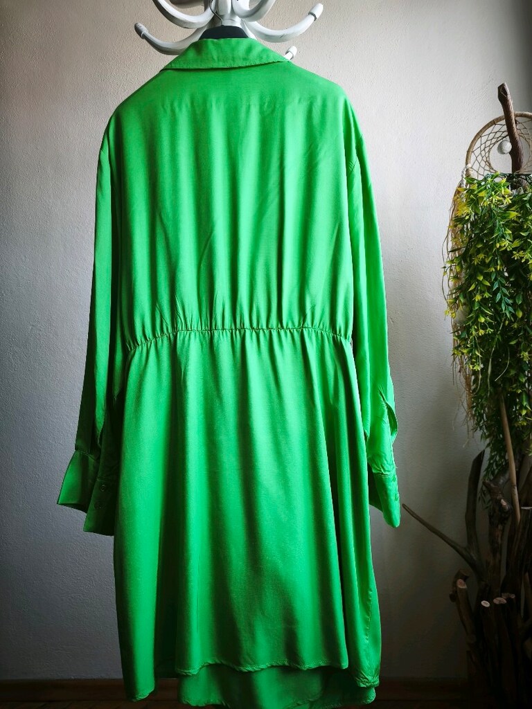 H&M Neon Yeşil Saten Kruvaze Mini Elbise – XL - 12