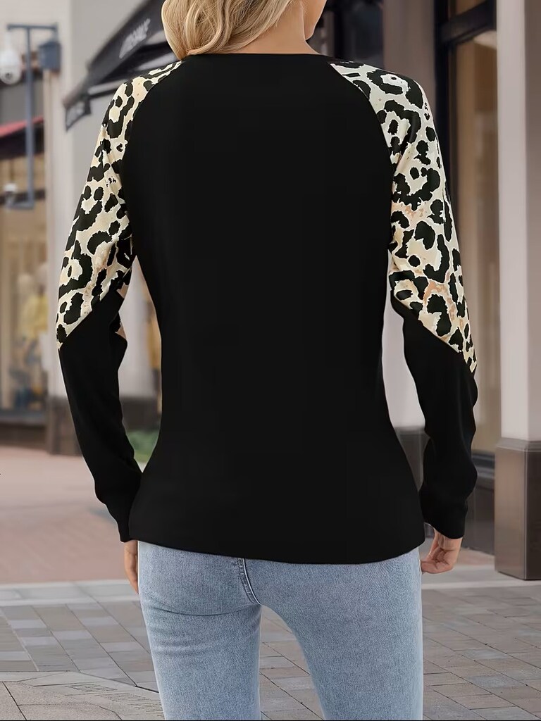 B079 Leopar Desenli Günlük Raglan Kollu Bluz - 6