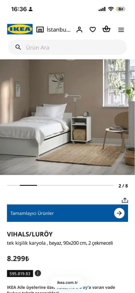 IKEA VIHALS/LURÖY Tek Kişilik Karyola (90x200) – 2 Çekmeceli