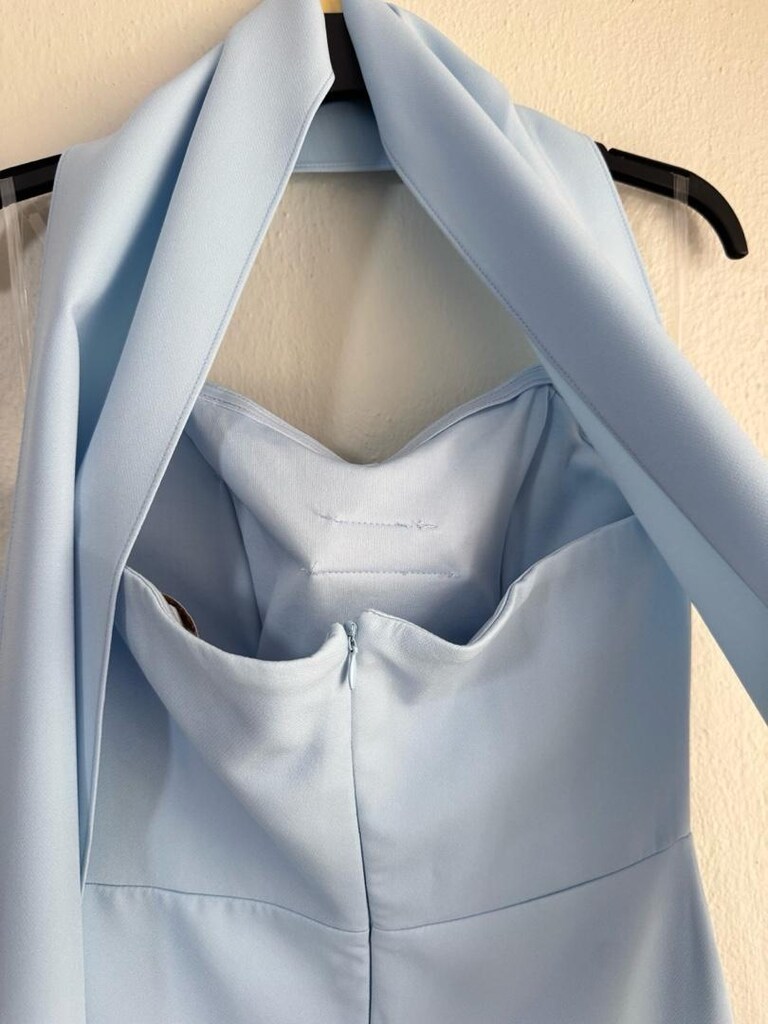 Açık mavi straplez abiye elbise - 4