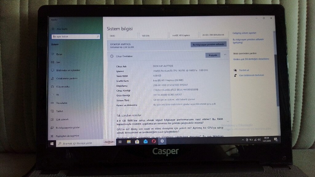Intel pentium 3710 işlemcili 4 GB ram 320 hhd Casper laptop Notebok - 4