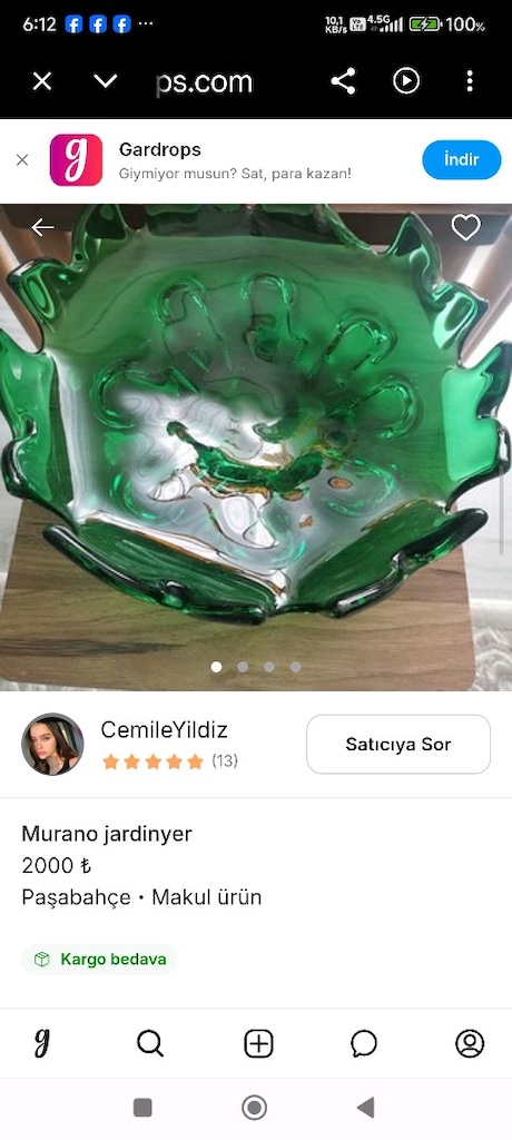 İtalyan Yeşil Murano Şekerlik+2 küllük +sehpa - 8