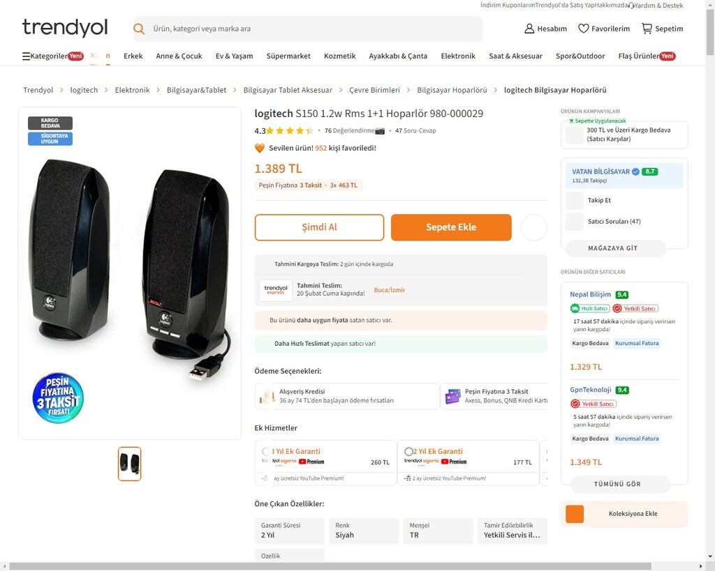 Logitech S-150 Usb 1+1 Hoparlör - 7