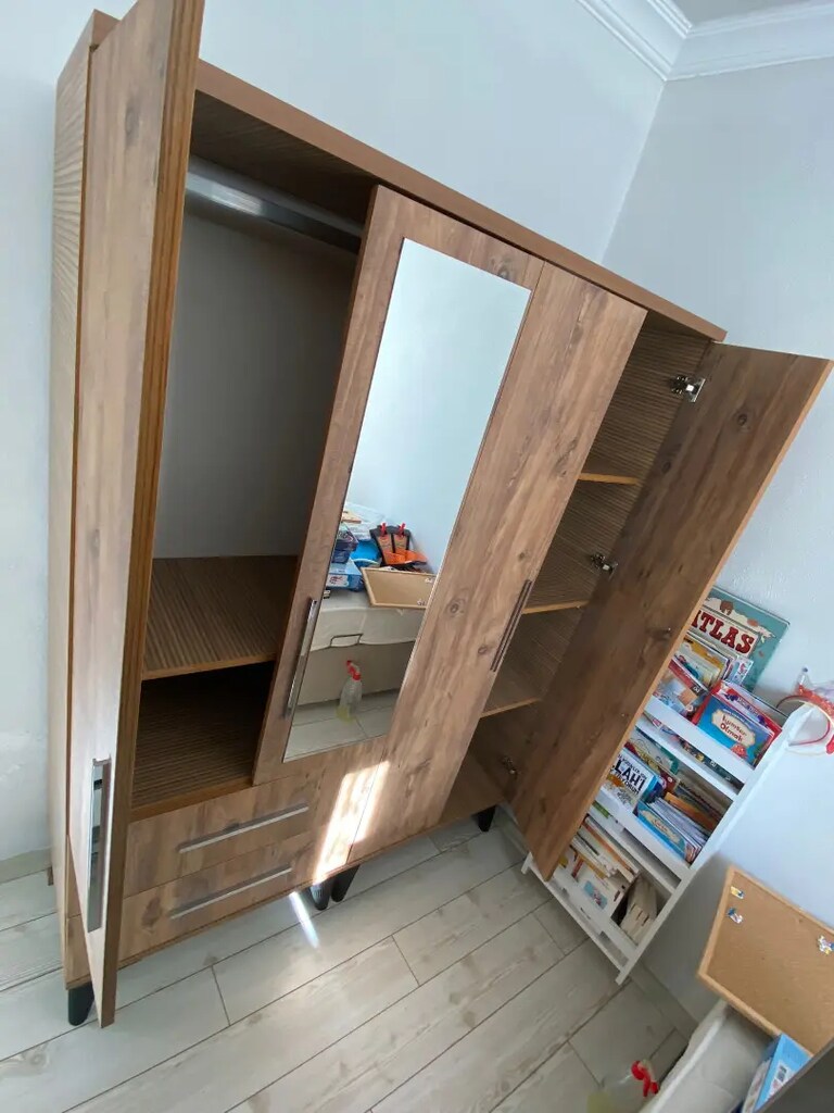 Sıfır ahşap aynalı gardolap elbise dolabı - 3