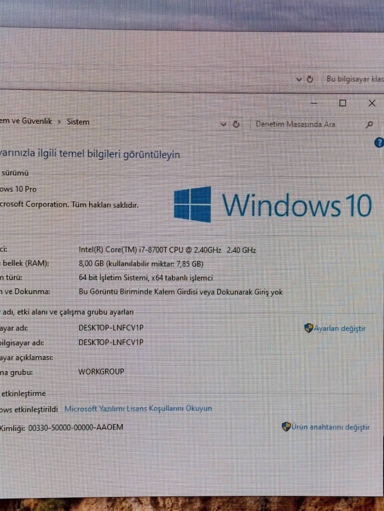 LENOVO AİO - 27 İNÇ 2K EKRAN -İ7 8700T - 8 GB DDR4 - 256 SSD - 13
